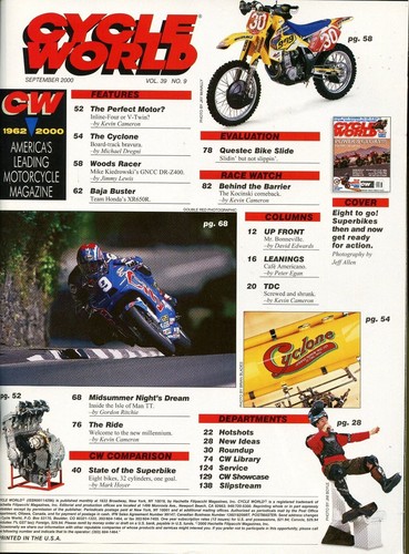 Cycle World Magazine September 2000 Power & Glory!!! Superbikes old and new - Imagen 2 de 2