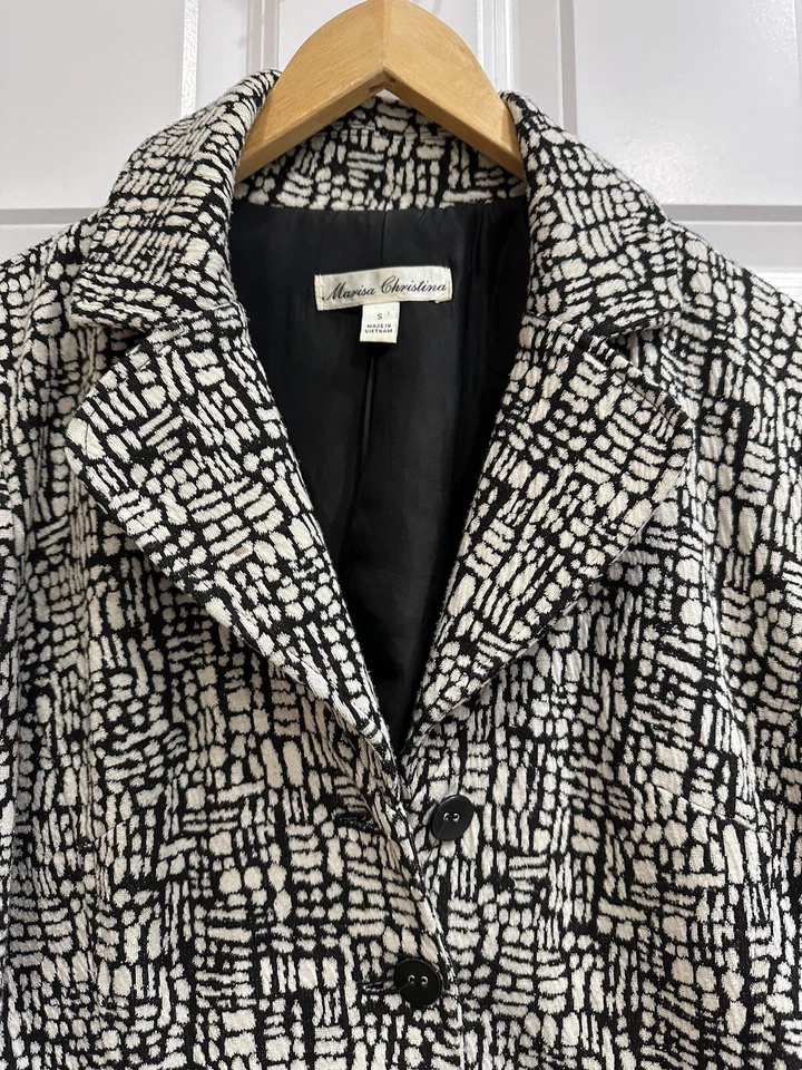 Marisa Christina Women's Blazer Geometric White Black With Collar Size S Stretch - Image 2 of 4