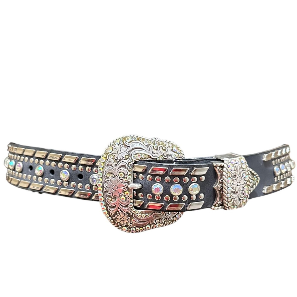 Nocona Black Leather‎ Belt Crystal Rhinestone Aurora Borealis M/L Nocona Women main image 4