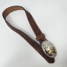 Nacona Belt Co Youth Size 20 Brown Tooled Leather Western Bull Rider Buckle