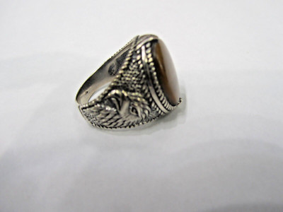 Tiger's Eye Men's Sterling Silver 925 Eagle Ring
