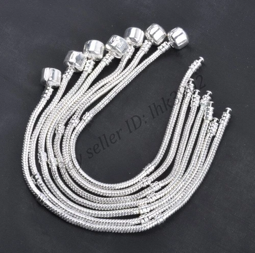 5/10Pcs Snake Chain Bracelet Plain Clasp Fit European Beads Silver Charms