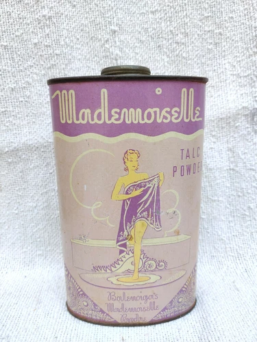 Vintage Advertising Balenciaga Mademoiselle Talc Powder Sealed Tin Box TB1469