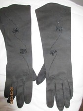 Vintage Black Beaded Fancy Long Gloves Small, Hand Sewn EXCELLENT Condtion. 6-7