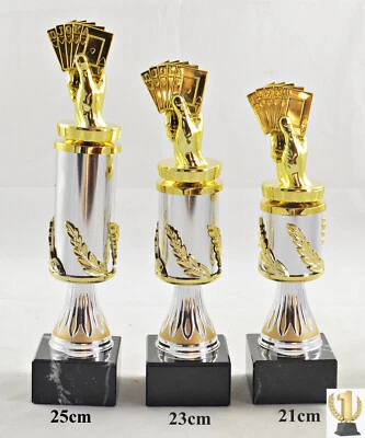 EIGENMARKE Poker-Skat-Schafkopf Trophäe / Pokal 3er set oder einzeln incl. Beschriftung