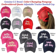 C.C Ponycap Adjustable Color Changing Embroidered Quote CC Ponytail Cap