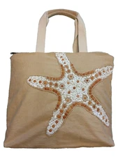🏖️Sun N' Sand Embellished Starfish Beach Zippered Tote 