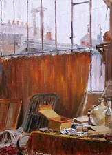 Tableau encadré peintre italien intérieur atelier artiste Paris Ulisse CAPUTO