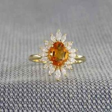 2Ct Oval LabCreated Yellow Citrine Halo Engagement Ring 14k Yellow Gold Plated