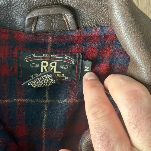 RRL Double RL Ralph Lauren Mens Leather Jacket Plaid Lined MEDIUM A-2 reference image 3