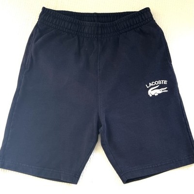 Lacoste Boys 12 Sweat Shorts Navy Blue Cotton Embroidered Logo Front & Back FLAW