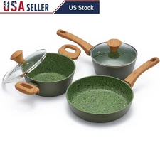 3 Piece Nonstick Cookware Set Frying Pan Saucepan Pot Easy Clean Healthy Cooking