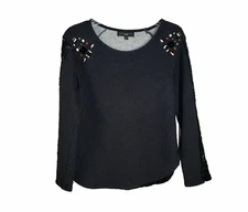 Sanctuary M Women's Gray Black Lace Back Embellished Sweatshirt Top
