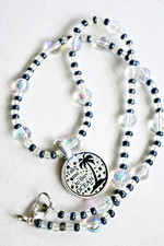 Beach Vacation Ocean Silver Tone Iridescent Glass Beaded Pendant Necklace