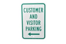 Customer And Visitor Parking Sign Metal Arrow Left Green White Made In USA 18x12