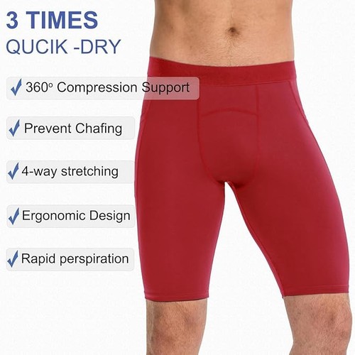 Pantaloncini sportivi SPVISE a compressione in spandex pantaloncini da allenamento/palestra rossi: taglia L - Foto 4 di 4