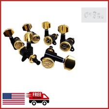 Guitar Locking Tuners Set of 6 for Right Hand 1:18 Tuning Key Pegs Gold Black