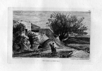 1870 Adolphe Paul Emile Balfourier Crau Var eau forte gravure etching Radierung