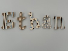 Handmade Nursery Wall Letters 'Ethan' Brown Blue Decorative Wooden