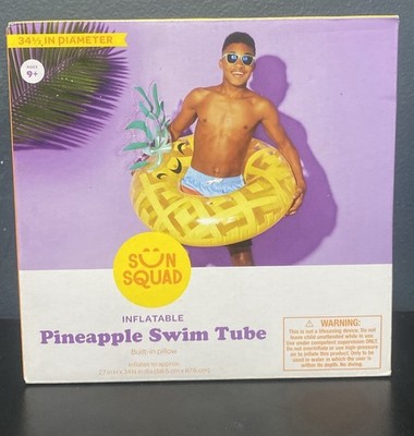 Sun Squad Inflatable Pool Toy Pineapple Swim Tube with Built in Pillow New!  