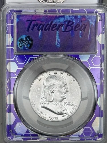 1956 Franklin Half Dollar PCGS MS64 90% Silver TraderBea Custom Slab BU