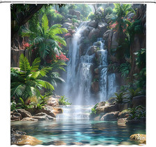 Rainforest Waterfall Shower Curtain Nature Green Tree Forest Waterfall Tropical