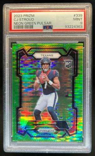 2023 Panini Prizm C.J. Stroud RC Neon Green Pulsar Rookie #339 Texans PSA 9
