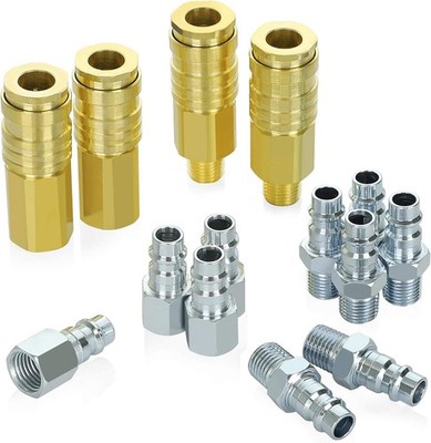 1/4'' NPT High Flow V-Style Air Fittings Brass Coupler Steel Plug Kit 14PCS
