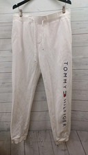 Tommy Hilfiger Mens Sweatpants Sz L White Logo Drawstring Joggers Cotton Blend