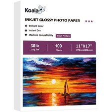 Koala Glossy Thin Inkjet Paper 11X17 Inches 100 Sheets 30LB 11"X17", white