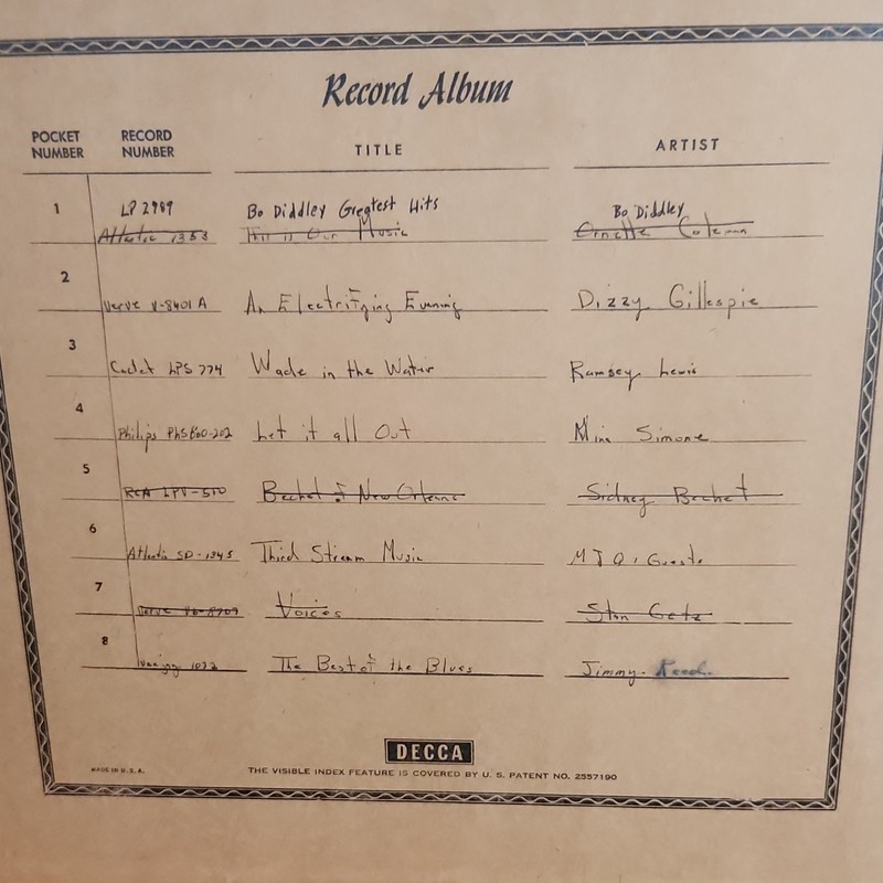 Decca Record Album LP Vinyl Lot w/ Index Page Bo Diddley Nina Simone Jazz
