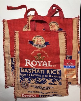 Set of 3 Royal Basmati Rice Burlap 20-pound Bags New With Tags For Crafting