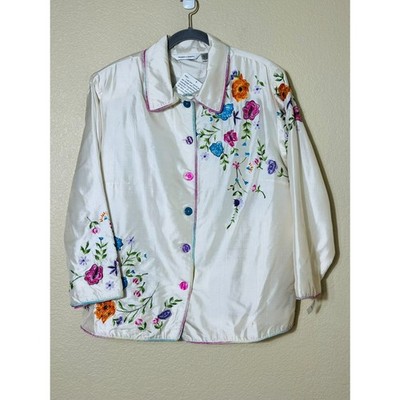 NWT Drapers & Damons White Silk Embroidered Jacket 2X Boho Cottage Plus $125