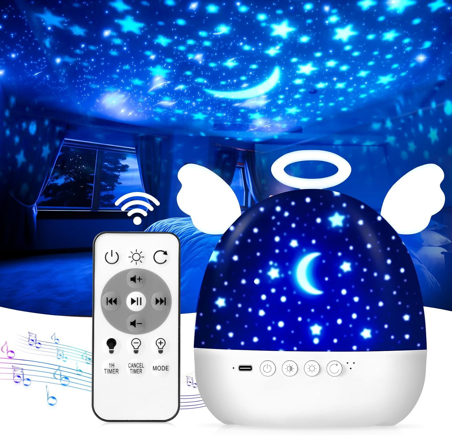 Proiettore Stelle Soffitto Bambini 22 Film Luce Notturna 360° Rotazione