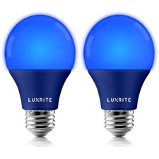 Luxrite A19 Led Blue Light Bulb 60w Equiv. Ul Listed E26 Base Party Bulbs 2-pack