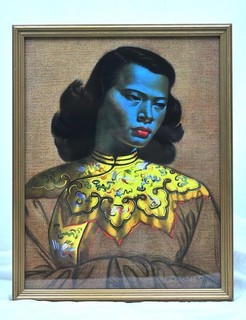 Retro Kitsch Classic! Blue Face Lady (Chinese Girl) V. Tretchikoff 36x45cm