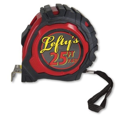 Left-Handed Tape Measure with Rubber Guard 25' Black and Red 
