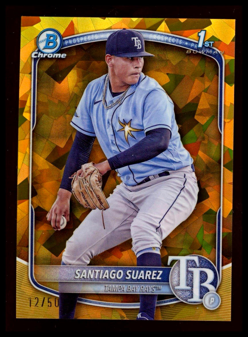 💎⚾️SANTIAGO SUAREZ 2025 Bowman Chrome 1st Sapphire Gold Refractor SP /50!!!⚾️💎