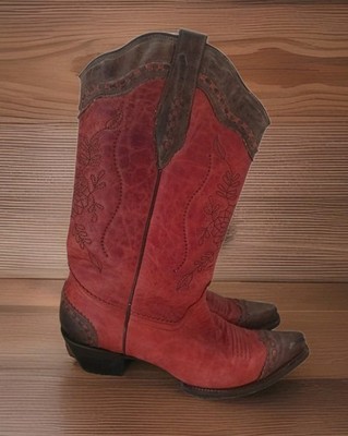 Corral Boots Ice Red/Choc Mad Dog Goat Leather Snip Toe Western Boot Size 11 M