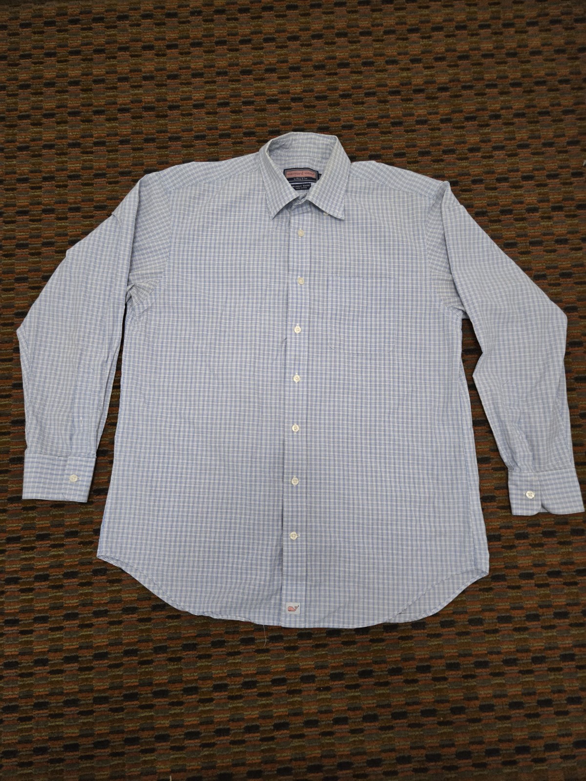 Vineyard Vines Murray Shirt Blue Check Button Front Whale Logo Men’s Size Large