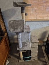 Grey Cat Tree With Hanmock, Multiple Platforms, Scratching Posts, Tunnel