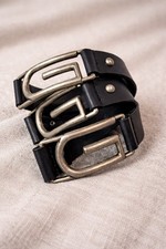 GUESS Black Leather Belt Triple G Silver Hardware Y2K Statement Hip Hop Medium