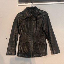 Wilson Classic Black Leather Jacket Women's Full Zip Up Size Small Fitted