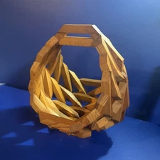 Handcrafted Mid Century Wooden Fruit Display Basket