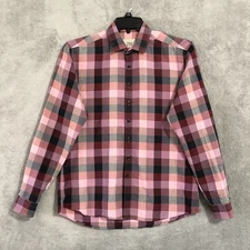 Frank & Oak Shirt Mens Medium Burgundy Beige Check Long Sleeve Casual