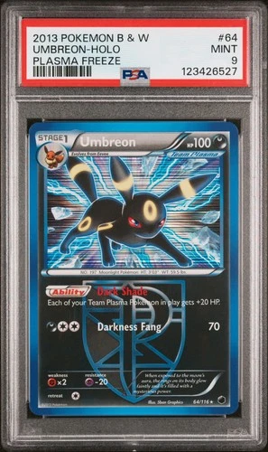 2013 POKEMON B&W PLASMA FREEZE #64 UMBREON-HOLO PSA 9