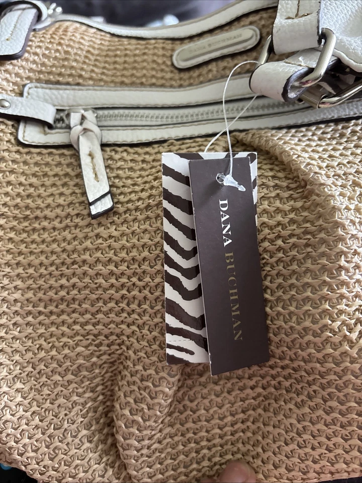 Bolso Cartera Grande Dana Buchman Amarillo Guijarro Imitación Cuero y Paja Dos Asas Nuevo con Etiquetas Foto 3 de 4