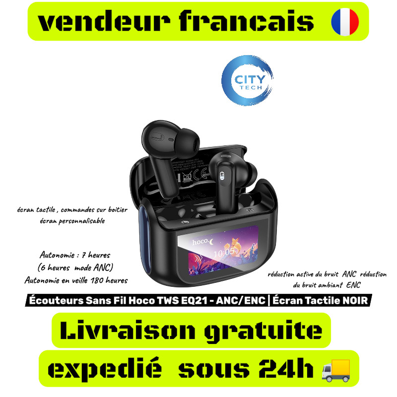 Écouteurs sans fil Hoco EQ21 TWS noirs avec réduction de bruit active ANC