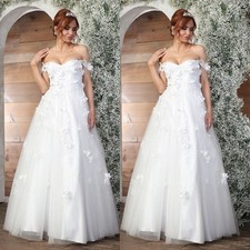 Princess Wedding Dresses Off Shoulder 3D Floral Full Length A Line Bridal Gown