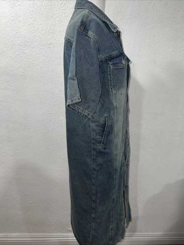 Vintage MEIYANG Distressed Women’s Denim midi Dress Front Button Large - Afbeelding 10 van 21